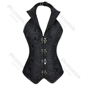 NWOT Women’s Collared Black Paisley Hourglass Corset, XXL (for sz 10-12)